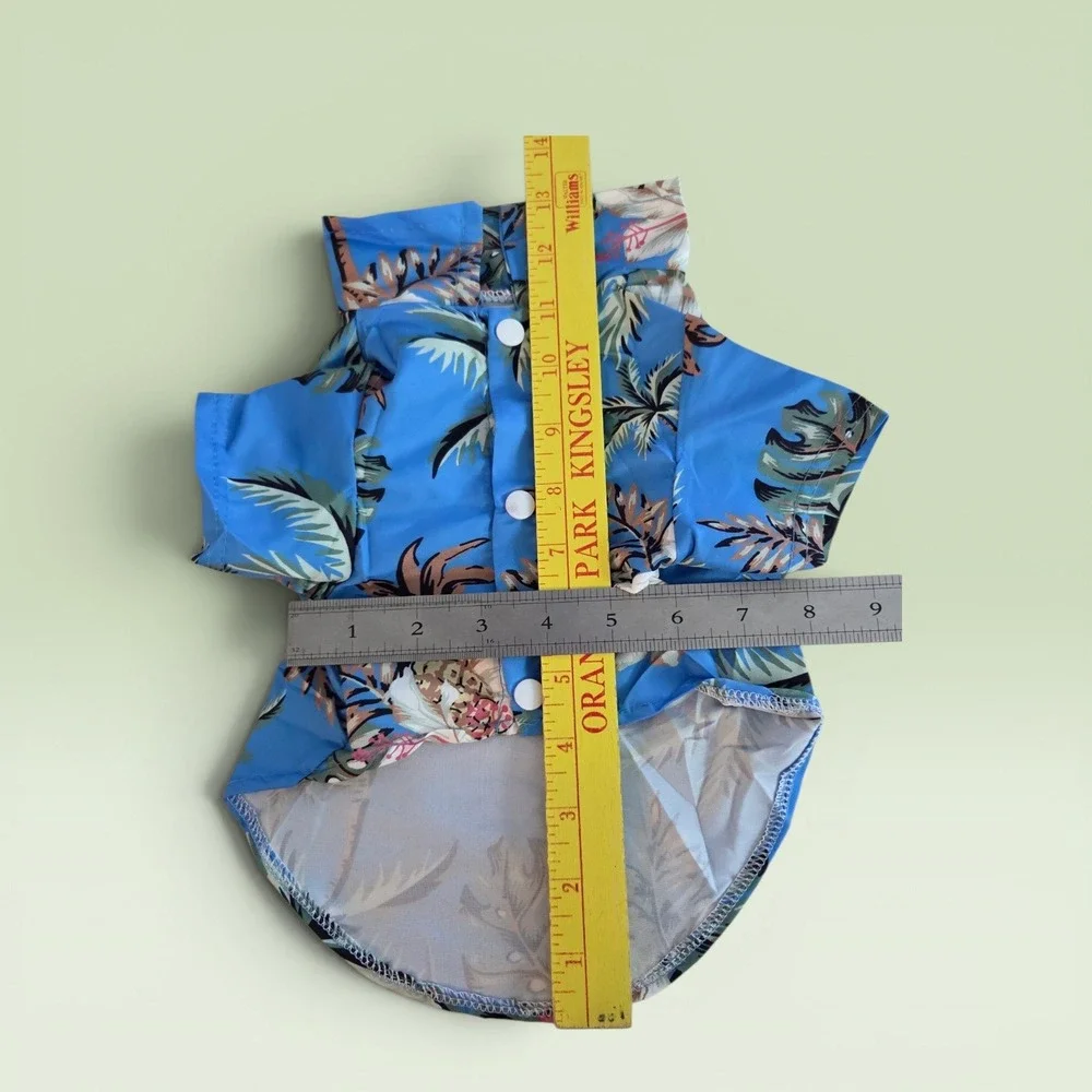 Blue Tropical Pineapple Hibiscus Print Pet Dog Shirt Small Hawaiian Aloha‎